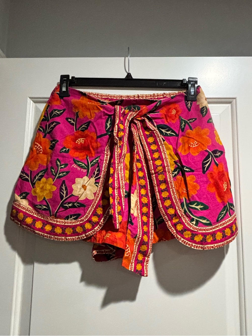 FARM Rio Pink Floral Tie-Waist Skort with Orange & Yellow Blooms